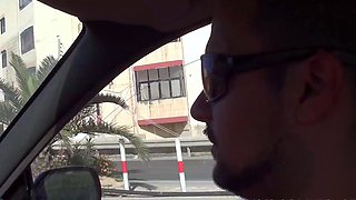 MILF plays with cock in the car