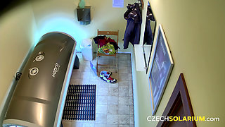 Czech Solarium 54: Blonde Young Woman Strips Down and Flashes Her Pussy