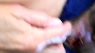 Hairy pussy girl gets fucked and filled with cum