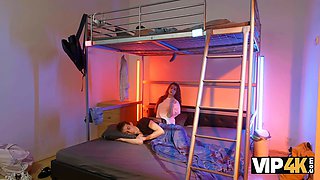 Vip4k. climaxes while husband is right under american...