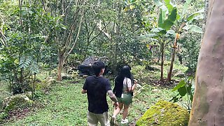 Stepson fucks his stepmom in the woods, hits her so hard he makes her squirt!