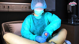 The Doctor Took the Patient's Semen Sample in Hospital. Post Orgasm