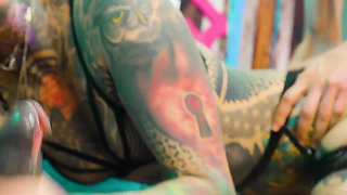 Tattooed Girl Takes Hard Anal, Gape & Creampie From Two Guys