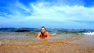 Blonde Babe's Naked Swim in the Ocean