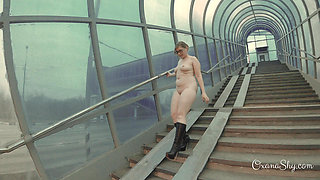 Butt plugged slut in an overpass