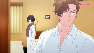 Kaji fucks Fukami raw on the hotel bed after the shower - Gay Hentai Anime