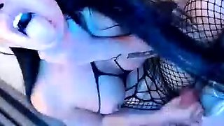 Tattood shemale tranny plays with ass during masturbation
