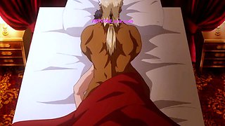 Titan dominates bride in bed after erotic anime feast
