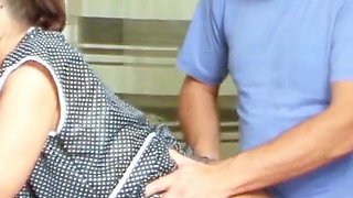 German grandma with glasses pays the homeworker bill with sex