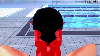 Meru the succubus pulverized waring a swimsuit