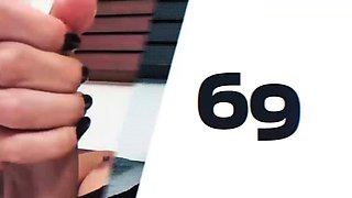 Busty brunette ladyboy with high heels masturbates solo in