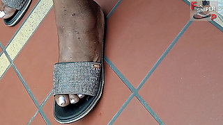 Working Lady Ebony with BBW Feet with Pink Toes