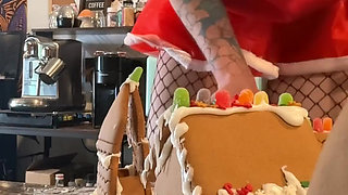 73 Giantess in 8-inch Heels Decorates a Gingerbread Village