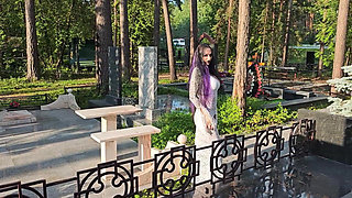 Gothic Witch Wanders the Cemetery, Performs Black Magic Rituals, and Makes You to Worship Her and Satan.