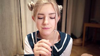 Kawaii schoolgirl gets creampie and facial - Eva Elfie