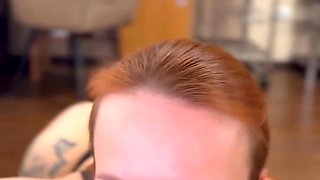 Horny redhead MILF worhips my huge cock with her slutty mouth, slurping it with insatiable hunger