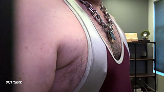 Muscle pup flexes in singlet and jerks off