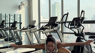 Yoga in a Gym with Boobs Flashing
