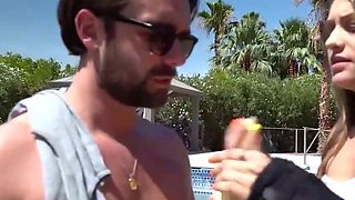 Step daddy gives a dark haired female an intense rimjob at