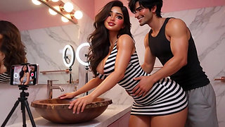 Curvy Woman and Her Male Friend Record Their First Intimate Video Together Home Alone in Bathroom Ai Generated