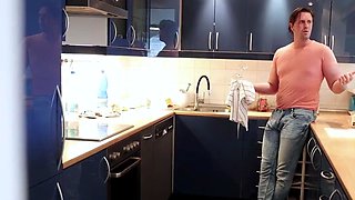 European female with glasses gives a deep oral pleasure to