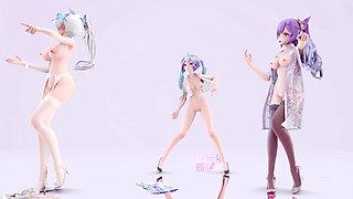 [mmd] Radiant Hatsune Katsuharu Hurly Burly Three-person Striptease Erotic Uniform