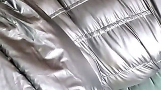 Dominant MILF Glossy Grey Downjacket POV. Deepthroat, Hard Doggy and Double Cum