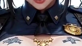 Anime Cute Police Officer Showing Boobs, Ai Animation