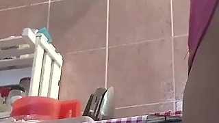 Chubby BBW Stepmom Shows Tits and Hairy Pussy in the Kitchen