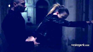 Slut blows long cock at night and gets her face covered with cum