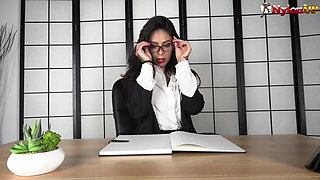 Horny Secretary Entices Her Boss for a Well-deserved Foot Worship on Her Table