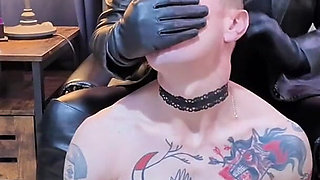 Hands Over His Mouth - Inanna Justice in Sensual Full Leather Hands Stepmother