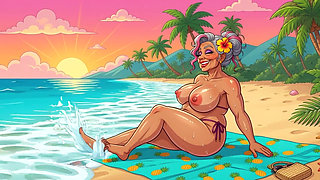 Busty Granny Huge Boobs Beach Tease - New Ai Style
