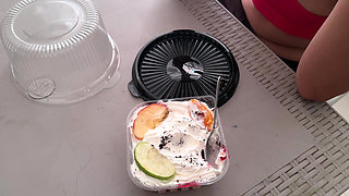 Stepsister Doesn't Want to Do Her Diet and Eats Her Stepbrother's Cock with a Little Dessert