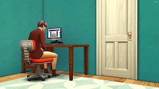Asian stepmother catches her stepson again fingering in his room watching a porn movie in front of the computer and she determined to help him by having sex with him