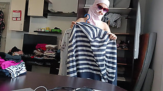 Amateur Woman Has Fun Trying on Clothes and Cutting Them