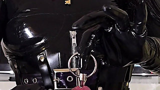 Latex Mistress Sounding and Milking Her Chastity Slave