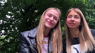 Two blonde femmes liking powerful erotic kissing