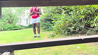 So Here Is Another Video of Me Outdoor Sitting on a Bench Commando in My Shorts