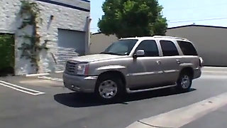 Ebony honey sucks white dude's pole in the car then they go home to fuck