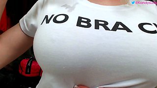 Slutty amateur flashing her big boobs in the backseat