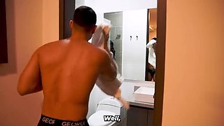 Muscular Stepbrother Prank Steals Stepsister's Towel in Shower - Big Ass Latina AngelCruz Fucked Hard