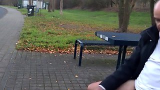 Big-Cock German Daddy Wanks Outdoors
