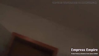 Blonde MILF Lets Her Locked Slave Clean Her Pussy After She Pisses