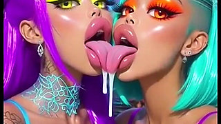 Funny Lesbians Tongue and Kiss Fetish, Ai Animation