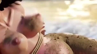 Pregnant Slave Naked in Public Beach Bondage - Huge Belly Exposed