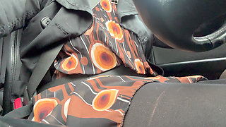 Elegant Stepmom Drives to the Office Wearing Tights and a Beautiful Dress