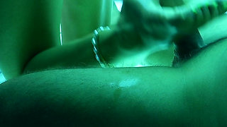 4K Tanning Studio Footjob From Hot Blonde MILF with Long Neon Green Toenails & Cum on Toes