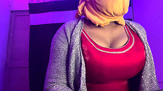 big tits cross dresser in shiny red suit