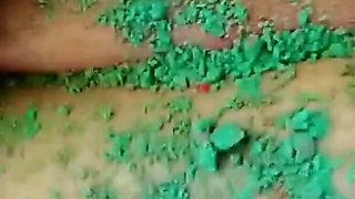 Holi Special: Stepdad Fucks Horny Stepdaughter in Bathroom with Red Gulal All Over Her Big Tits